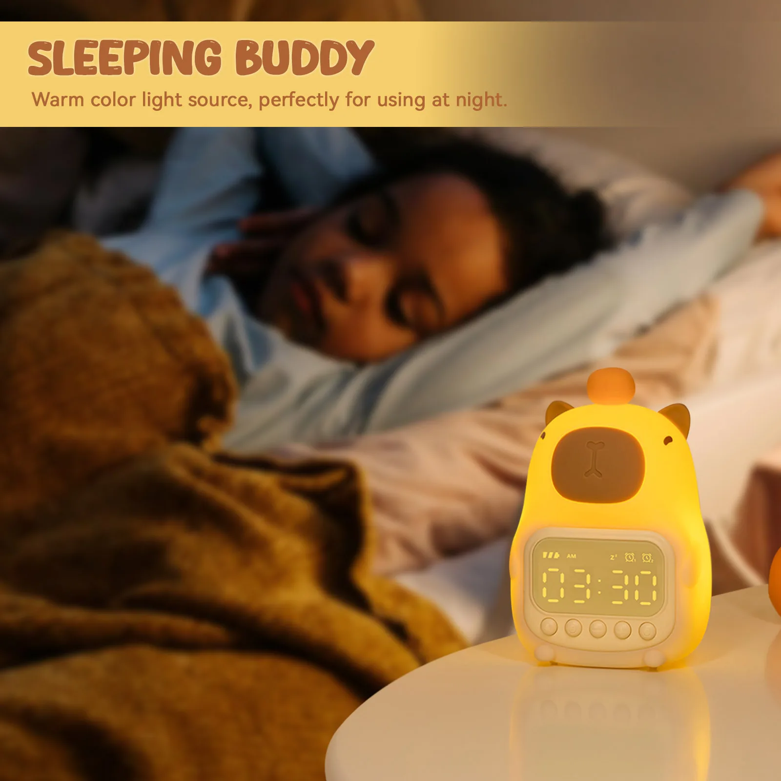 Capybara Night Light Rechargable Digital Alarm Clock Night Lamp Touch Snooze Desktop Table Clock Alarm LED Clock