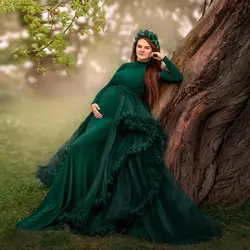 Green Prom Dresses Tulle Overskirt Baby Shower Gowns A Line Full Sleeves Robes Photography Vestido de Novia