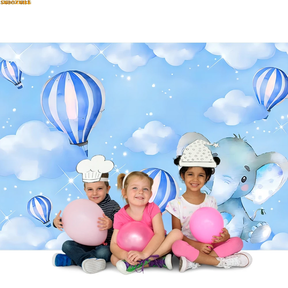 

Baby Shower Photophone Wooden Board Flowers Little Elephant Newborn Birthday Party Photography Backdrop Photo Background