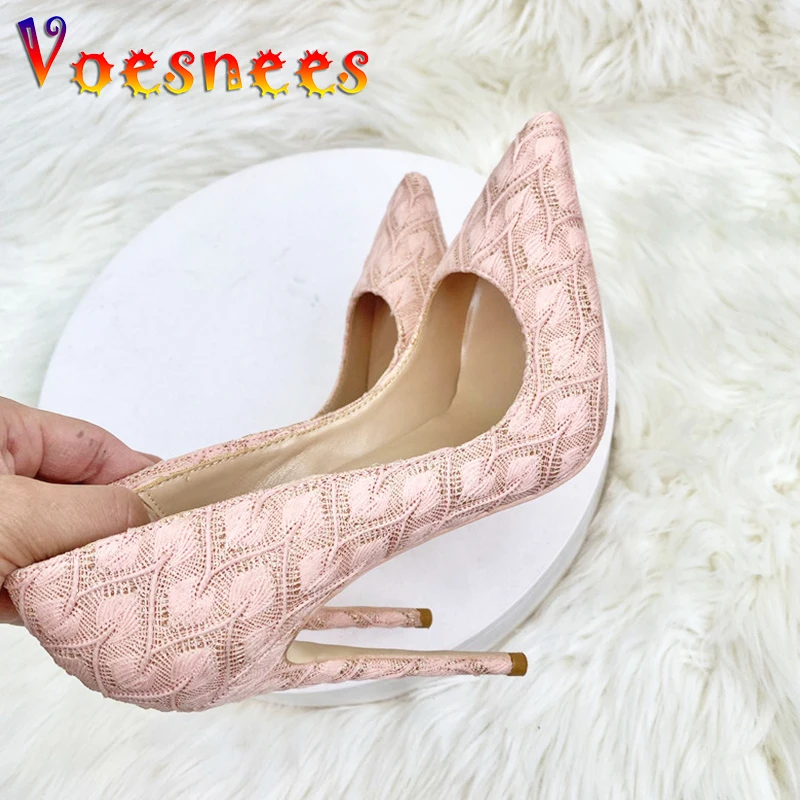 Fairy Style High Heels Fashion Lace Women's Pumps 2024 New Sexy Stiletto 12CM Party Shoes Pink Pointed Toe Single Shoe Plus Size