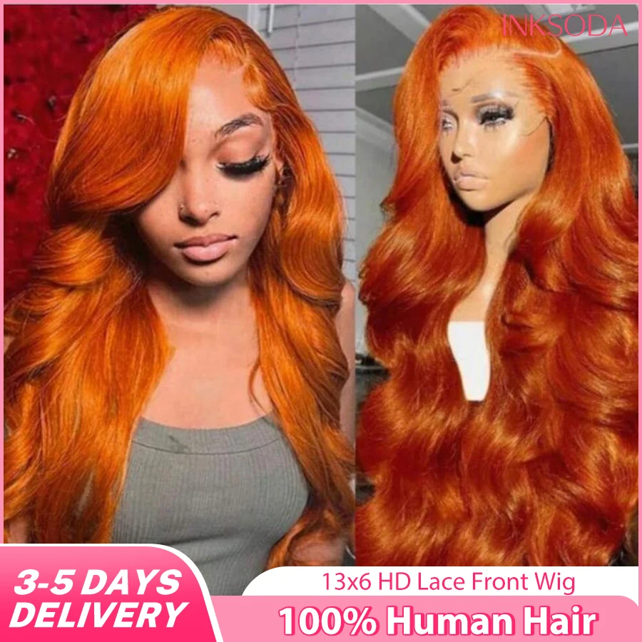 

13x6 HD Lace Frontal Orange Ginger Human Hair Wig Body Wave 13x4 Lace Front Wigs for Women Loose Wave Colored Wigs Brazilian