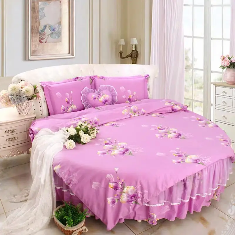 Round Bed Pink Luxury Bedding Sets King Queen Dream Comforter Wedding Princess Bedding Lace Duvet Cover Set Bedsheet Pillowcase