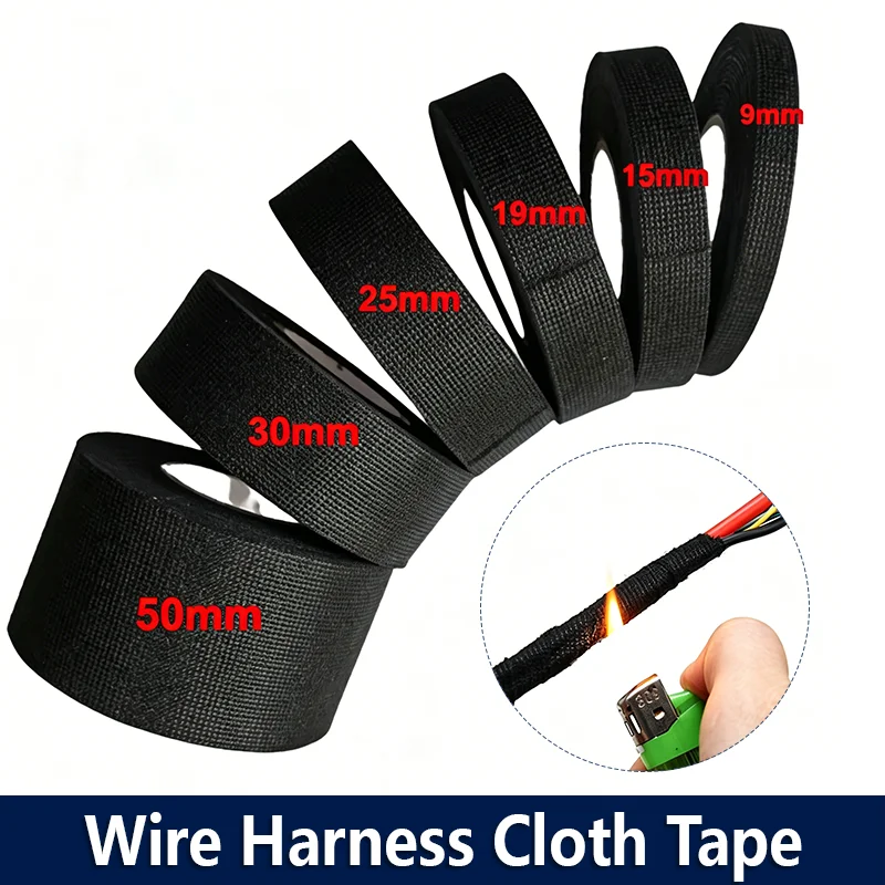9-50mm High Temperature Wire Harness Tape Automotive Cloth Fabric Adhesive Tape Heat Resistant for Car Engine Cable Electric