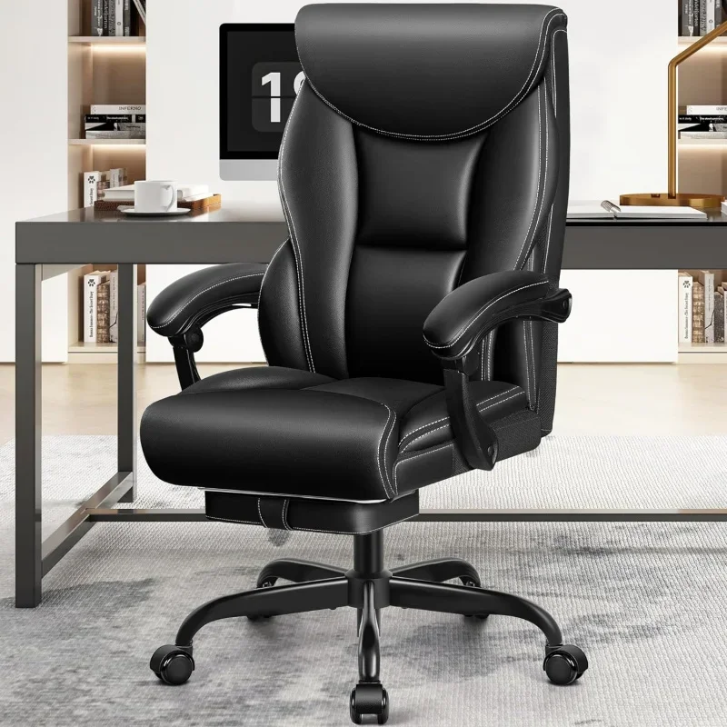 Big and Tall Ergonomic Office Desk Chair Comfy, PU Leather Home , HighBack Reclining Computer with Footr