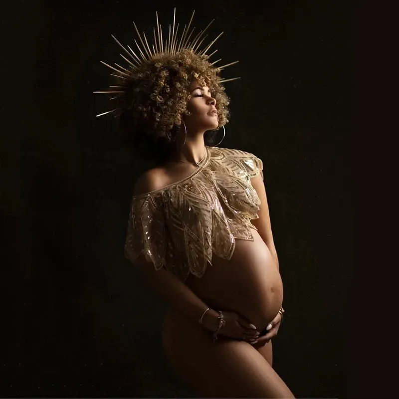 Beaded Maternity Photography Wrap - Roaring 20s Style Evening Shawl - Glamorous Pregnancy Photo Prop (See-Through Design)