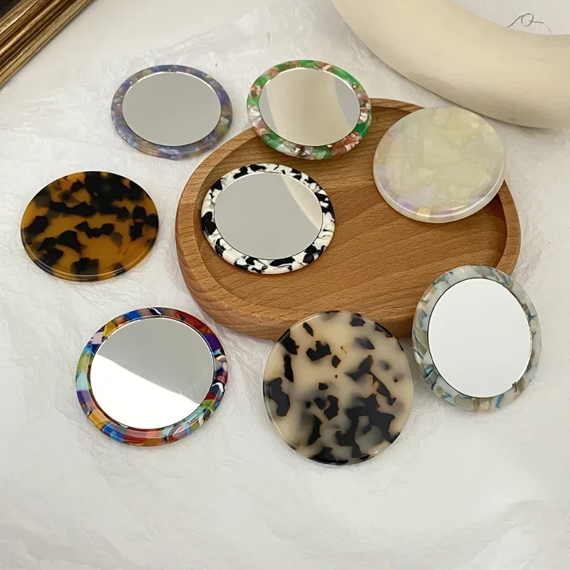 Simple Acetate Small Round Mirror Small Zebra Pattern Makeup Mirror Portable Mini Round Makeup Mirror Travel Accessories