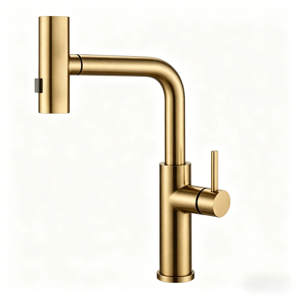Pull Down Kitchen Taps Nickel 360 Degree Rotatable Spout Kitchen Sink Faucet Brushed Gold Kitchen Faucet