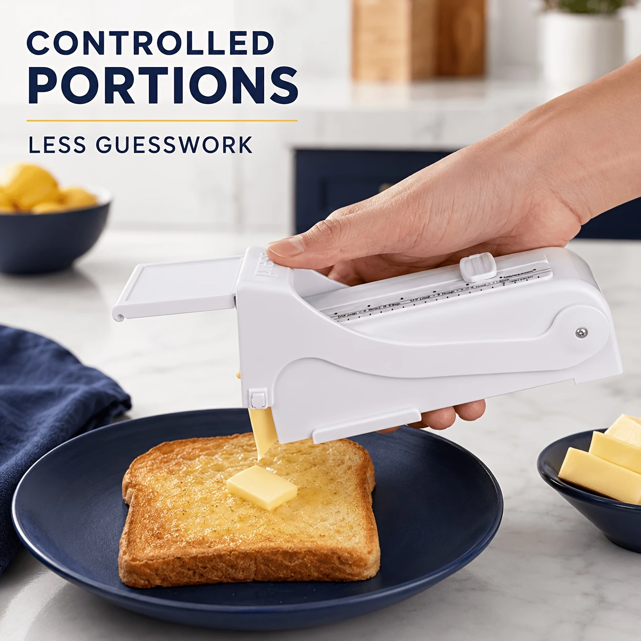 Adjustable Butter Slicer and Dispenser, One-Hand Butter Cutter with Measuring Scale, Portion Control Kitchen Tool for Baking, To