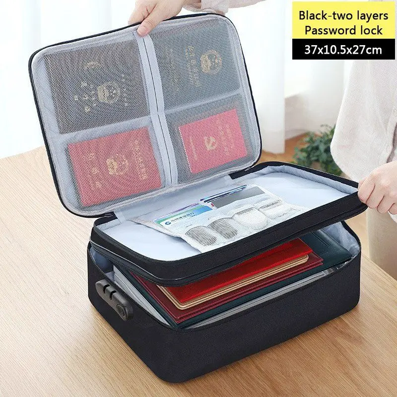 Large Capacity Multi-Layer With Lock Document Tickets Storage Bag Certificate File Organizer Case Home Travel Passport Briefcase