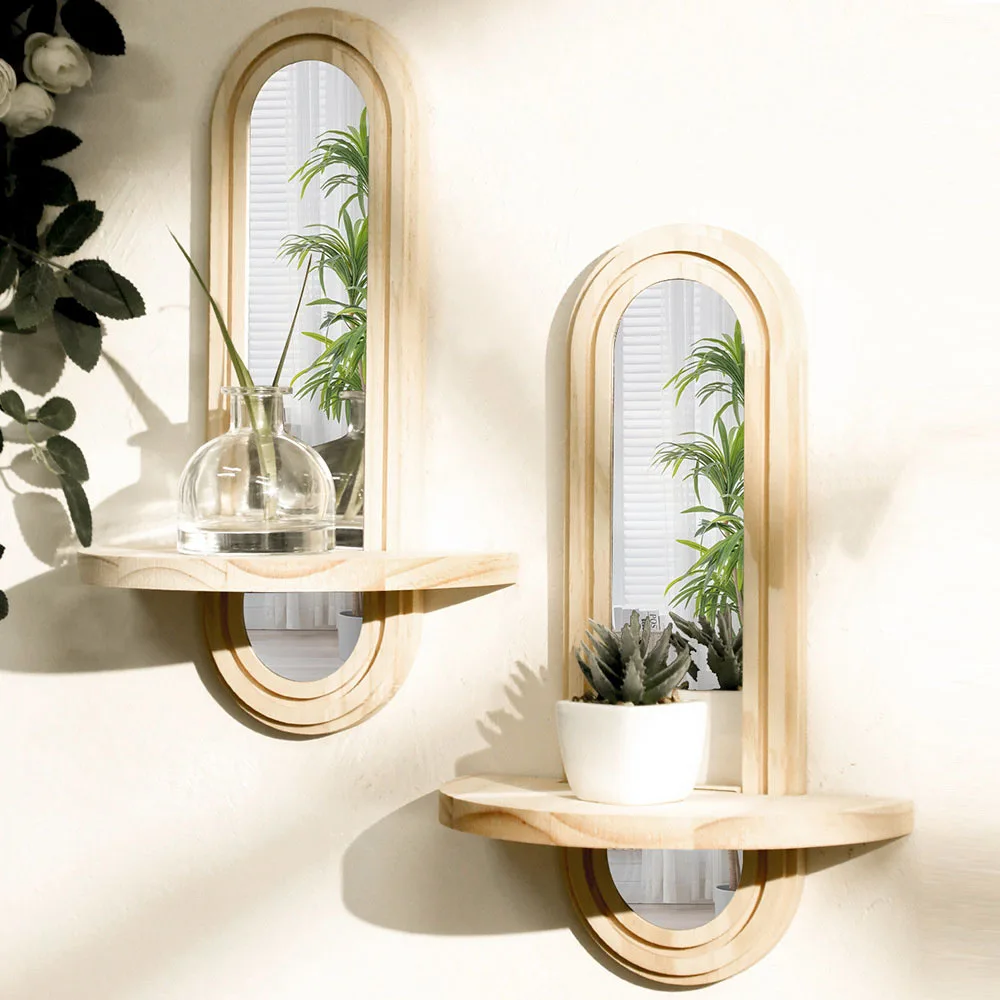 Creative Styling Solid Wood Wall Storage Rack Handicraft Living Room Study Home Decoration Minimalist Solid Wood Hanging Mirror