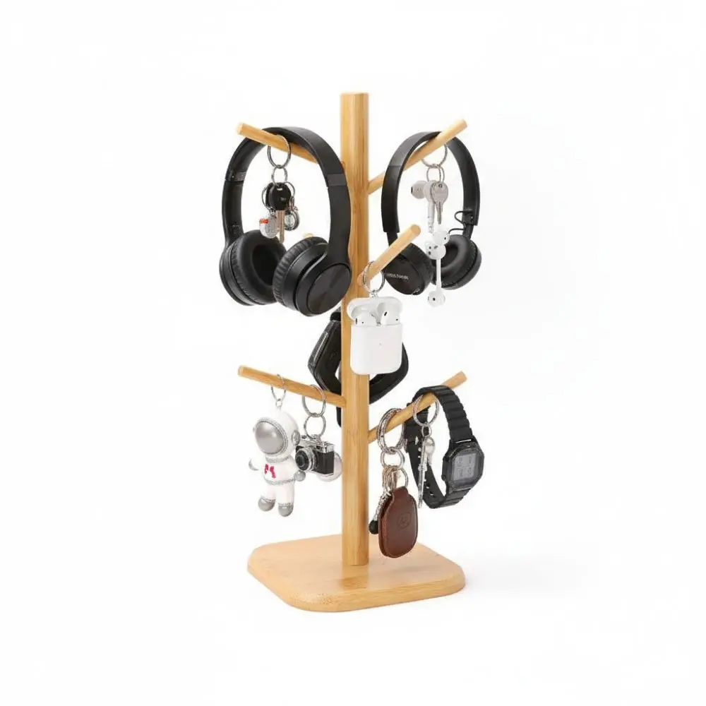 

Sturdy Wooden Mug Holder Tree with 6 Hooks Non Slip Coffee Cup Holder Versatile Thicken Base Coffee Mug Rack for Countertop