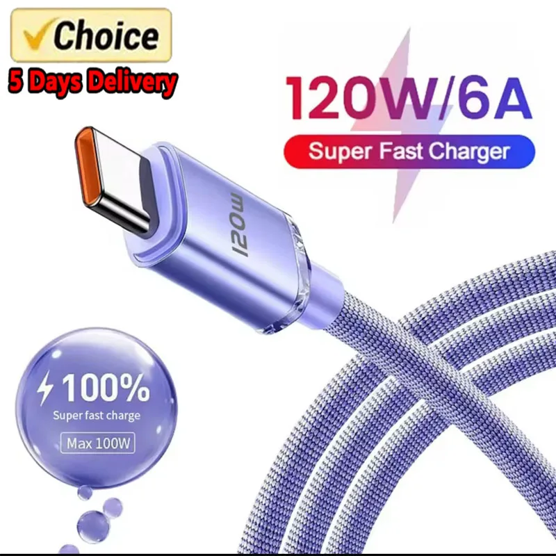 Cabo de Carregamento Rápido USB Tipo C, Fios Rápidos do Carregador de Dados, Xiaomi 13, Samsung S23, Realme Mobile Phone, 6A, 120W