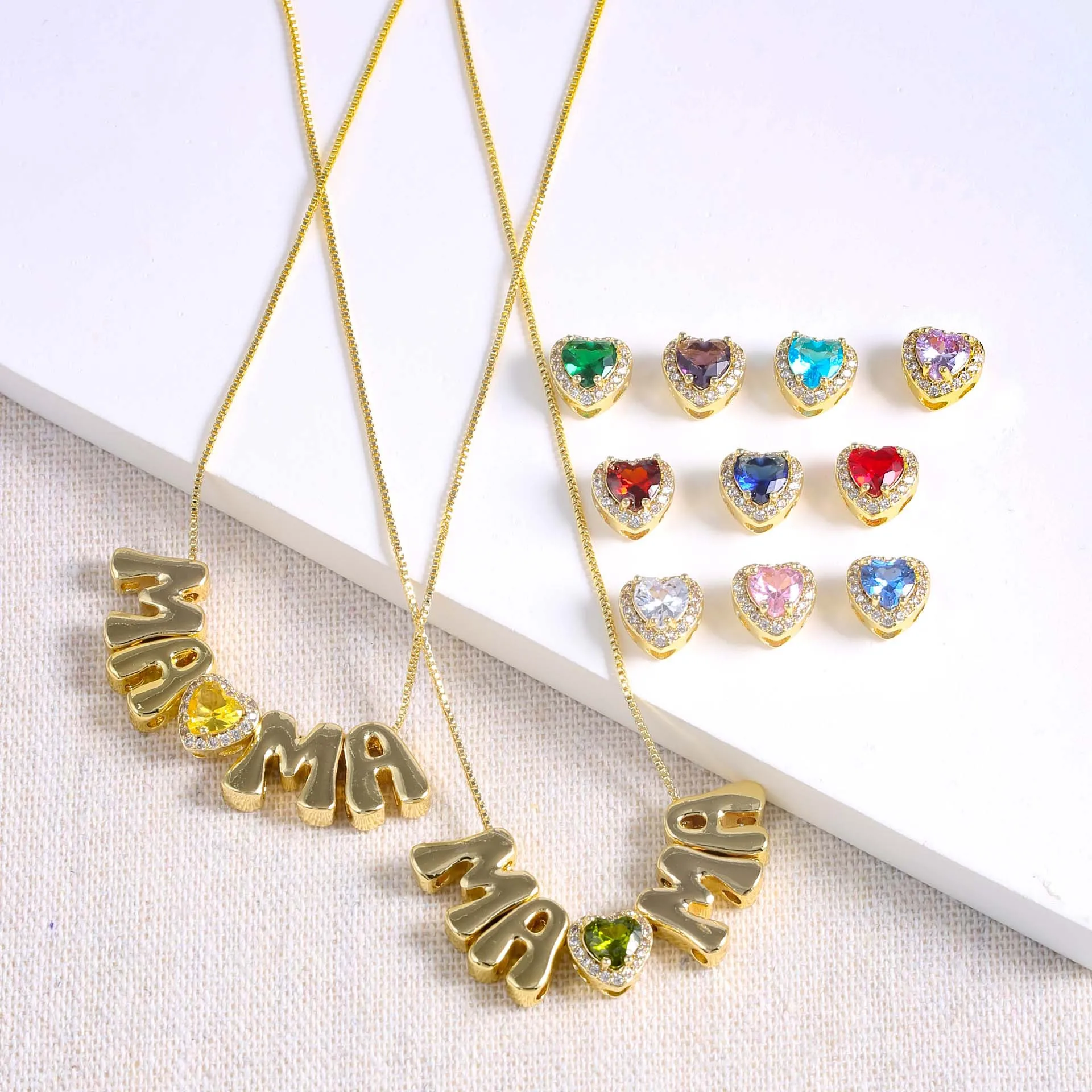 

10Pcs/ December birthstone Heart Zircon Pendant Necklace Personalized copper gold-plated Jewelry Gift ﻿