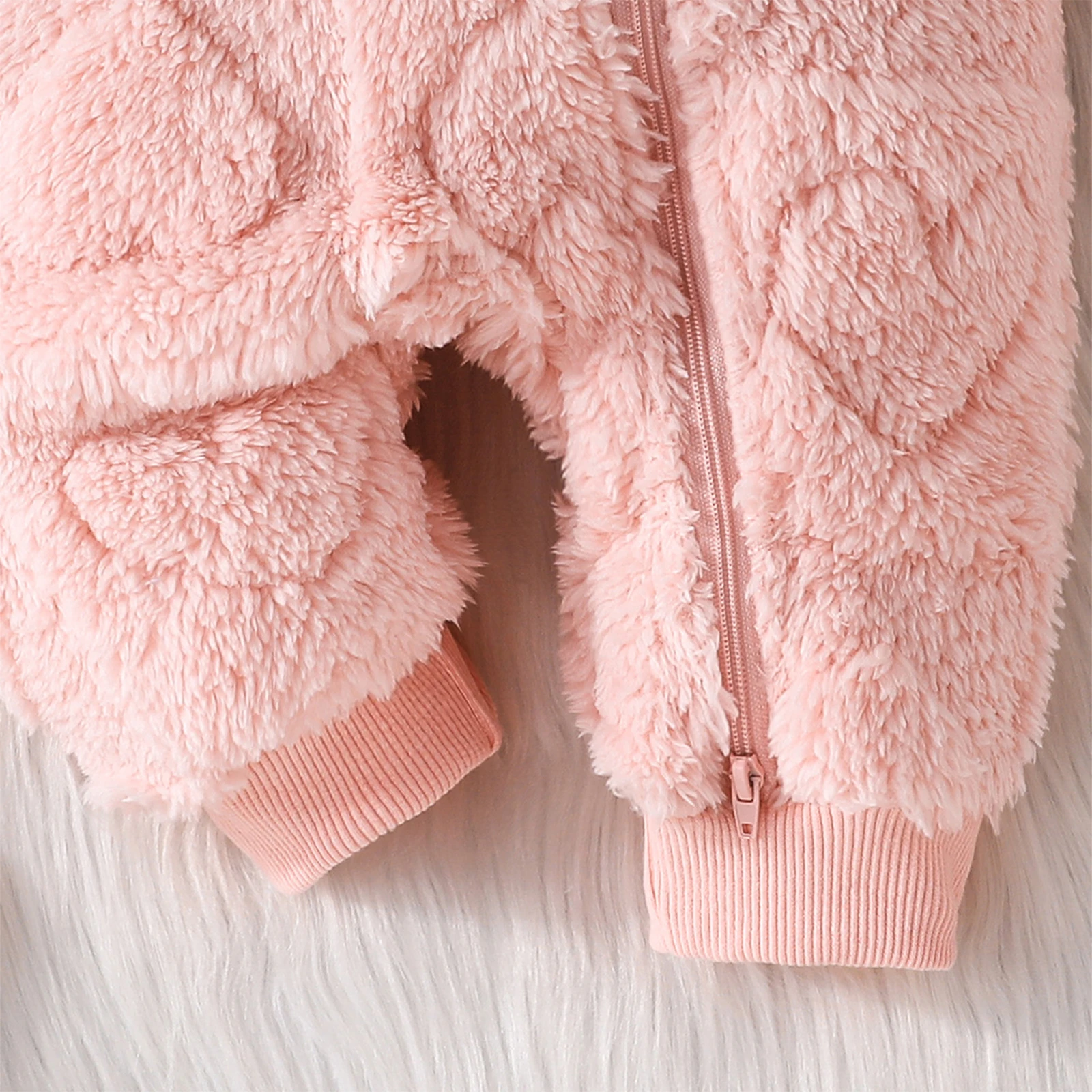Baby Girls Winter Plush Romper Solid Color Plush Hooded Long Sleeve Warm Jumpsuits for Newborn Infant Toddler Snowwear Clothes