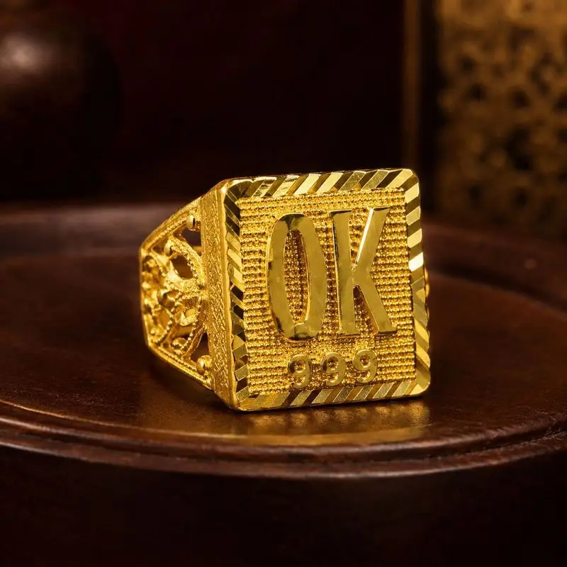 Luxury 100% Genuine 24K Gold Open-End Ring OK Domineering Men'S High-End Sense New Model