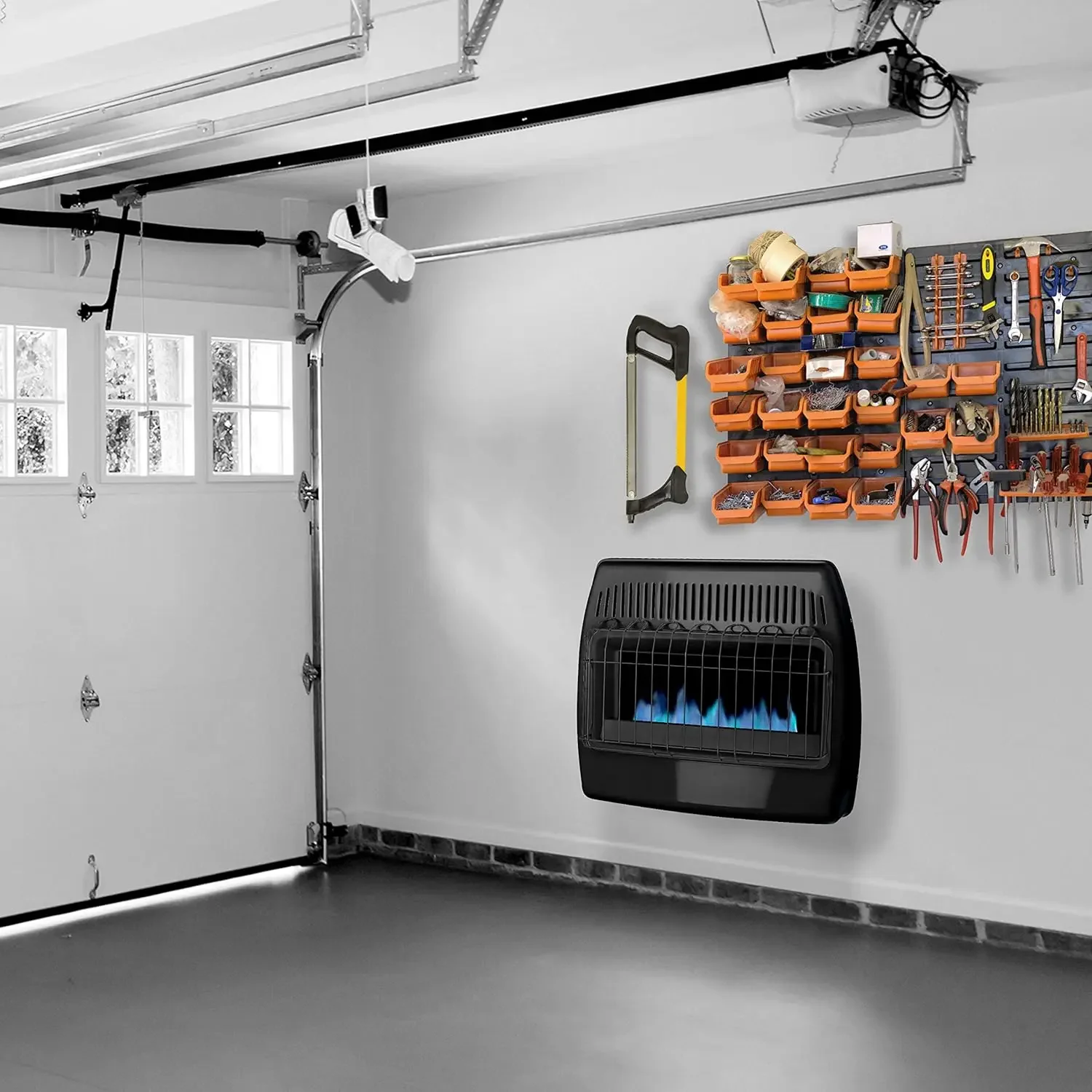 Dyna-Glo 30,000 BTU Blue Flame Thermostatic Garage Vent Free Wall Heater, BlackDual fuel technology allows theunit to be operate