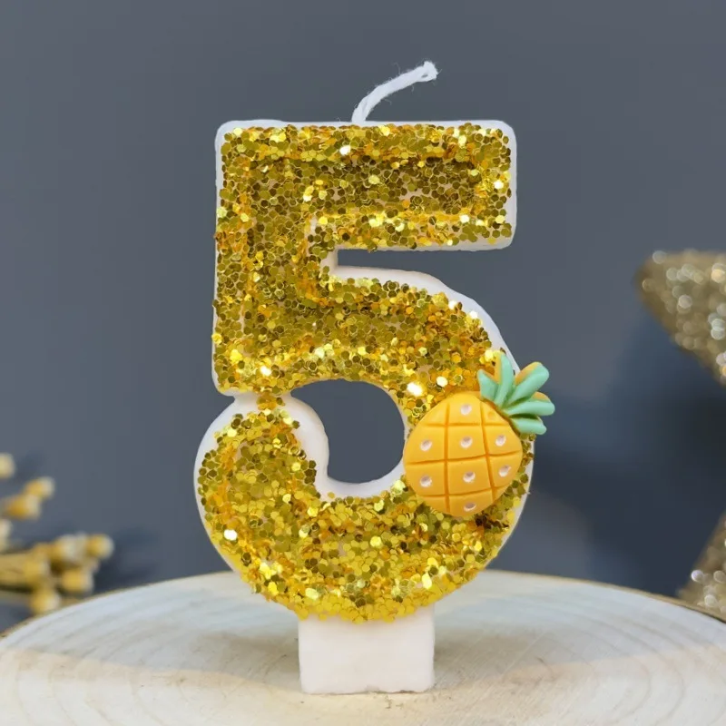 Afbeelding 6: 1PCS Zoete Ananas Nummer 0-9 Verjaardag Kaarsen Cake Topper Verjaardag Valentijnsdag Bruiloft Digitale Taarten Dessert decors