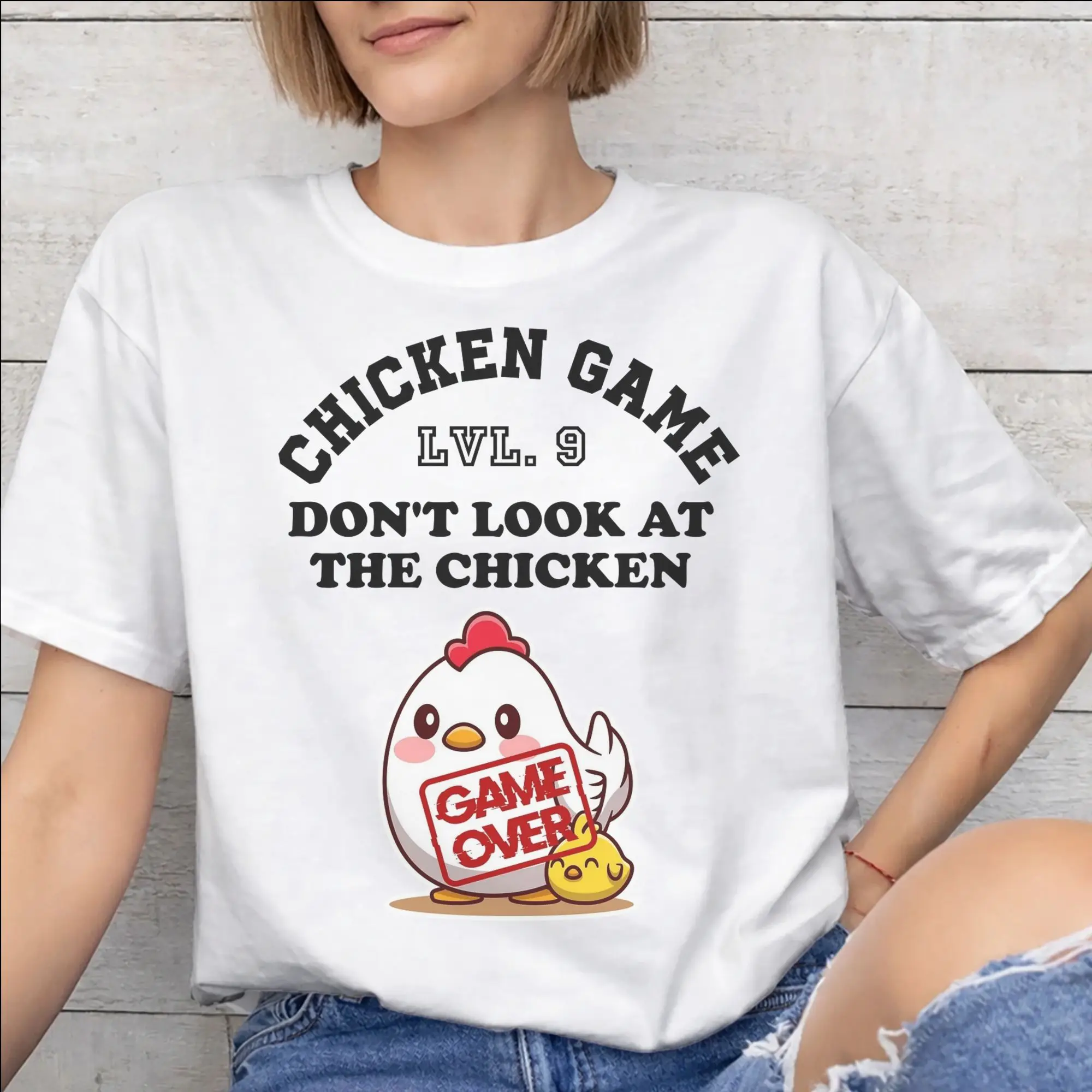 Chicken Game Dont Look At The Chicken Graphic Printed T Shirts Men Women  Pure Cotton  Tee Shirt Clothing