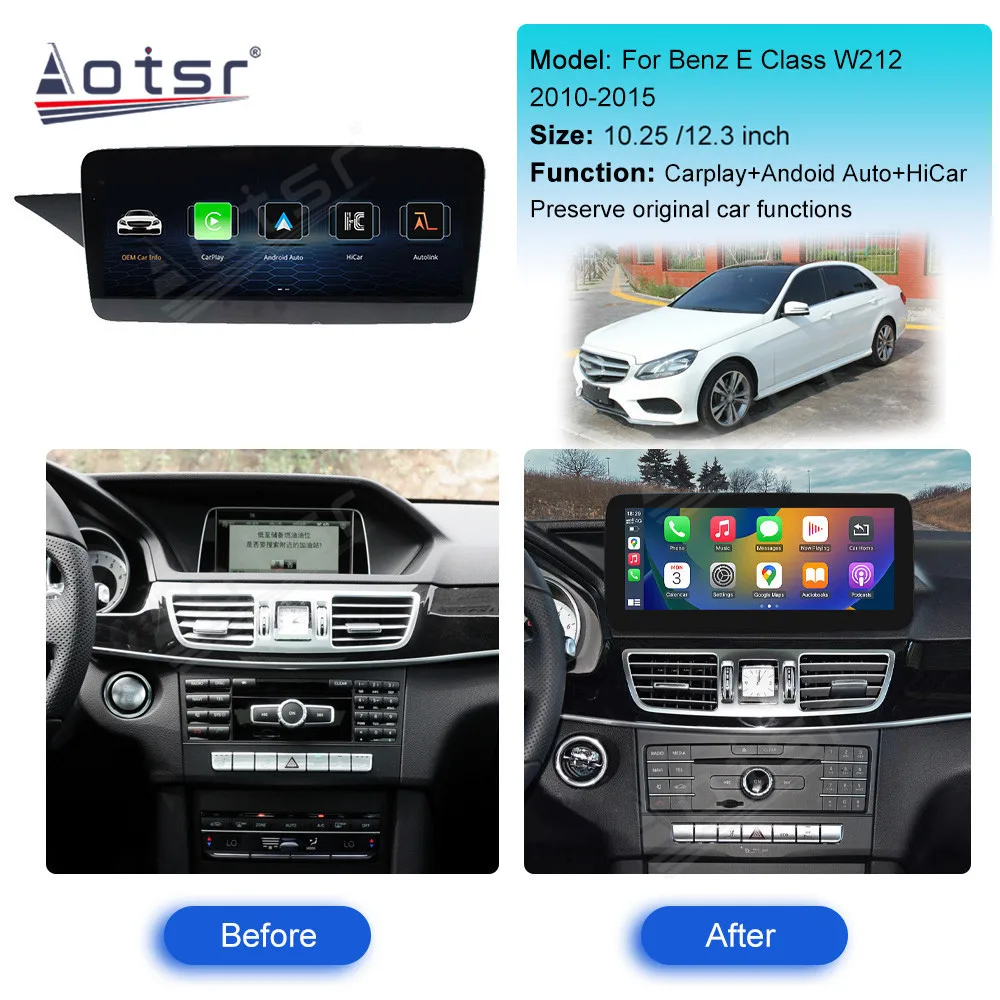 10.25 Inch 12.3 Inch Wireless Apple CarPlay Android Auto Multimedia Display Screen for Mercedes-Benz E Class W212 2010 - 2015