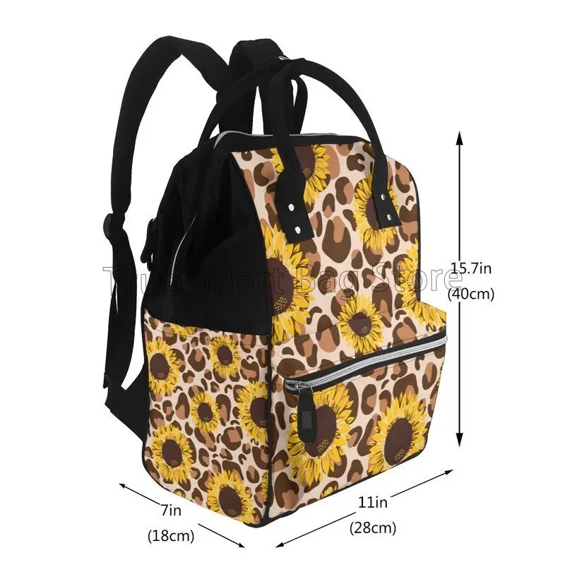 Leopard Sunflower Diaper Bag Backpack Multifunction Maternity Diaper Bag for Baby Girls & Boys Large Capacity Travel Nappy Bags