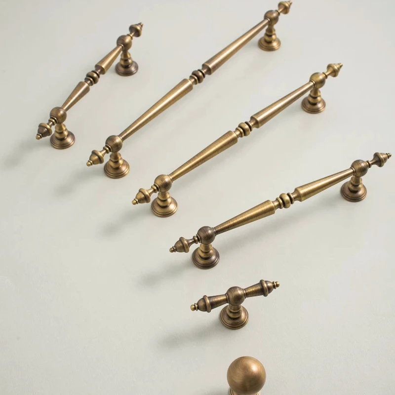 European Vintage Bronze T Bar Handle Vertical Lines Solid Brass Drawer Knobs Bedroom Pulls Kitchen Shoe Cabinet Door Handle Pull