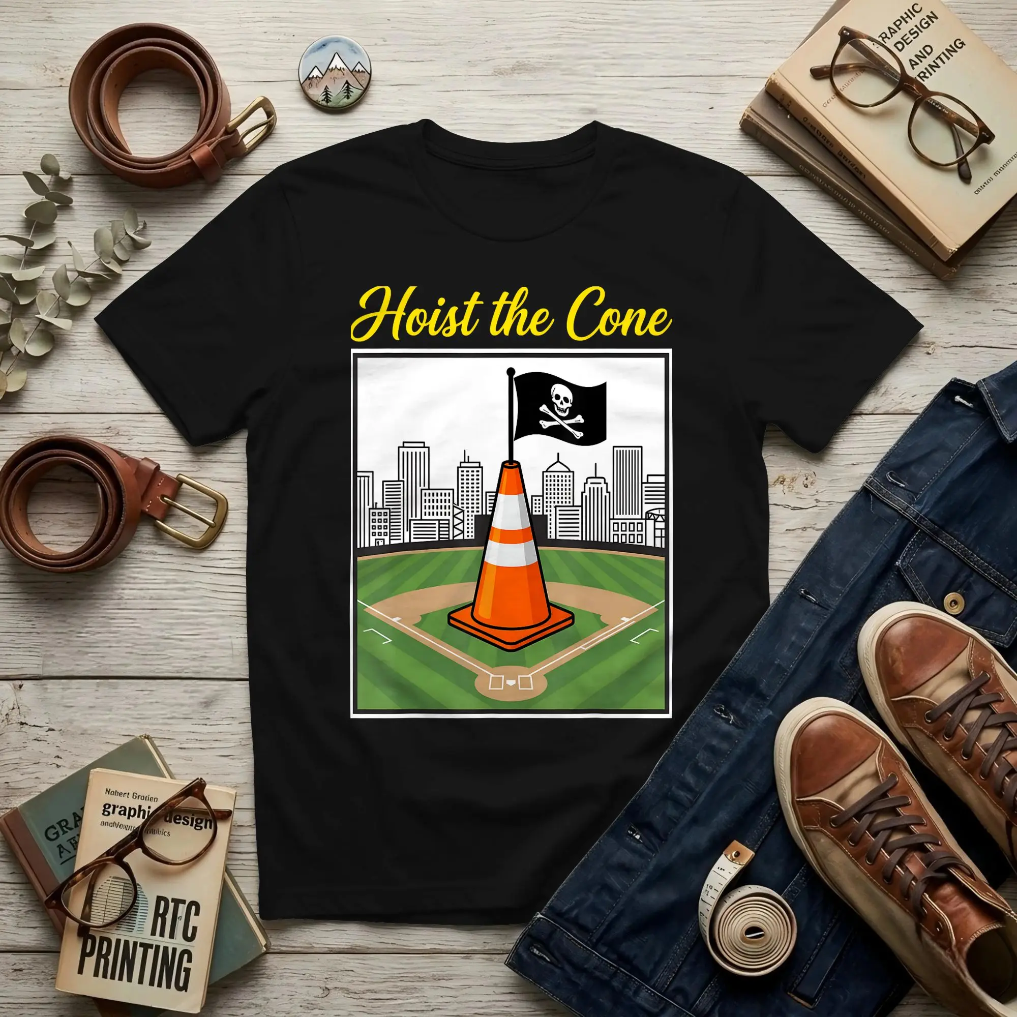 Pittsburgh Hoist The Traffic Cone Hoist  Men T Shirt Hoist The Cone Casual Tees Short Sleeve Crew Neck Cotton Party Tops T-Shirt