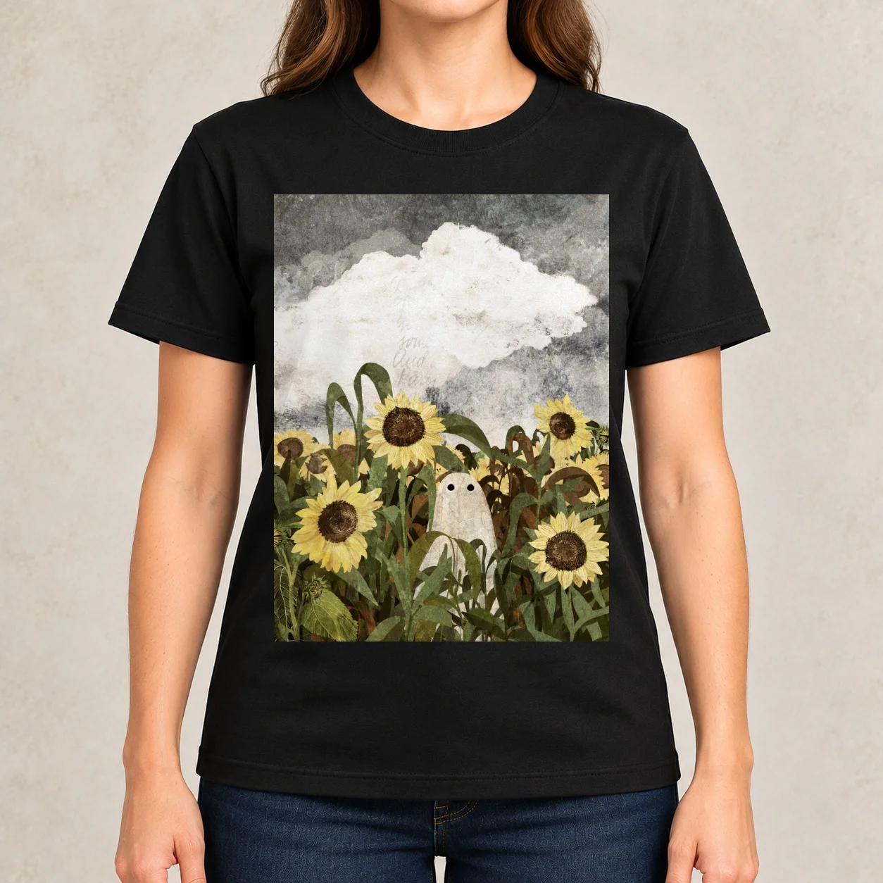There's A Ghost in the Sunflower Field Again... Women T-Shirt summer tops animal prinfor funny black t shirts for Women