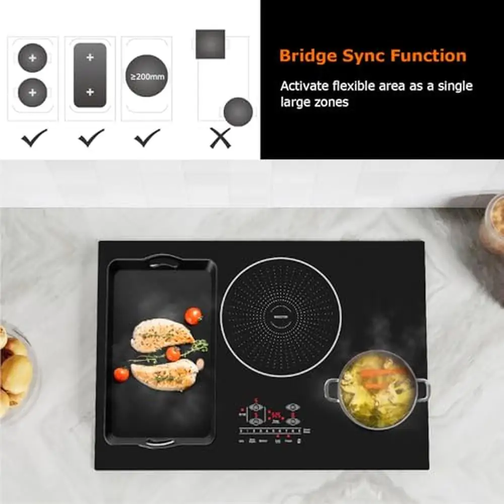 30" Induction Cooktop 4 Burner Electric Stove Melt Keep Warm Simmer Modes Bridge Functionality Booster Safety Child Lock Timer