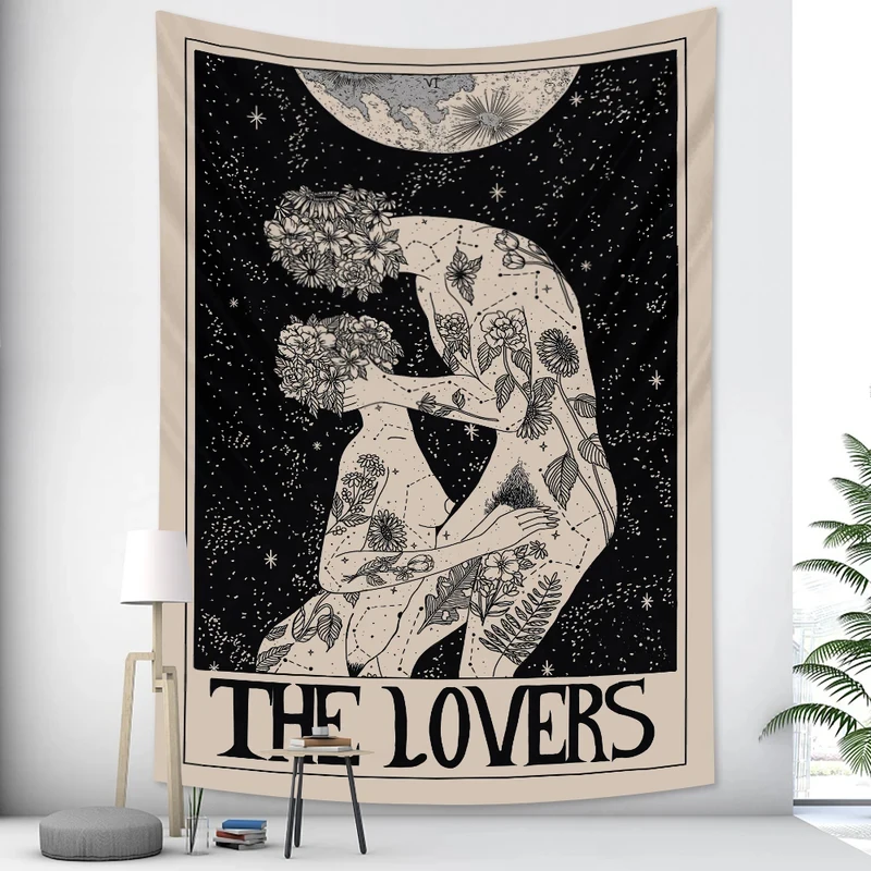 VIKAMA Tarot Tapestry Sun Moon Star Mystic Boho Wall Hanging Psychedelic Spiritual Witchy Decor Aesthetic Cloth Home Art
