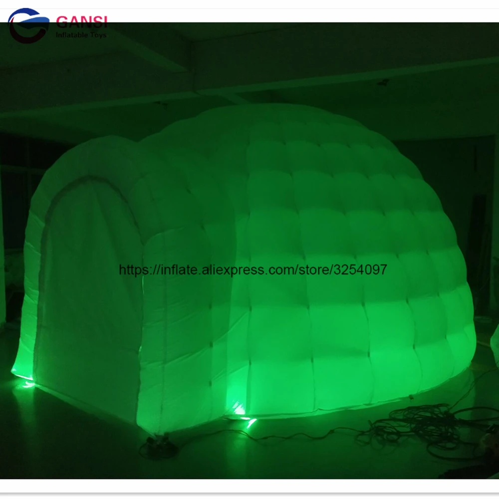 Funny Door To Door White Inflatable Igloo Tent With LED Lighting ,Customized Led Inflatable Dome Tent For Party