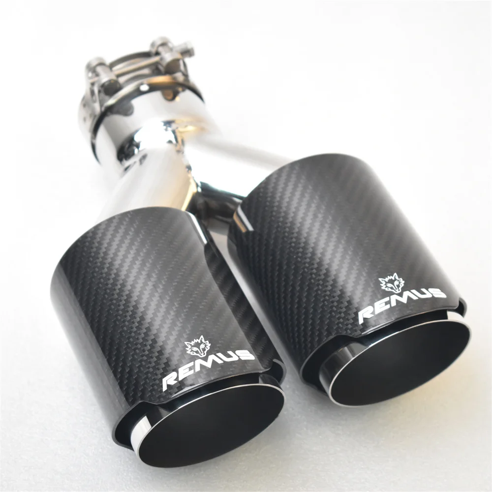 

REMUS Car Carbon Fiber Glossy Muffler Tip Y Shape Double Exit Exhaust Pipe Mufflers Nozzle Decoration Universal Stainl w222 tip