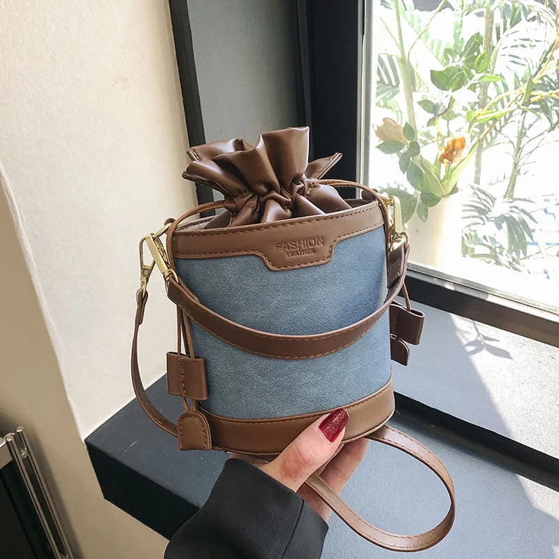

2025 New Niche Bucket Bag for Women Fashion Color Block Crossbody Purse Versatile Top Handle Shoulder Bag Designer Small Handbag