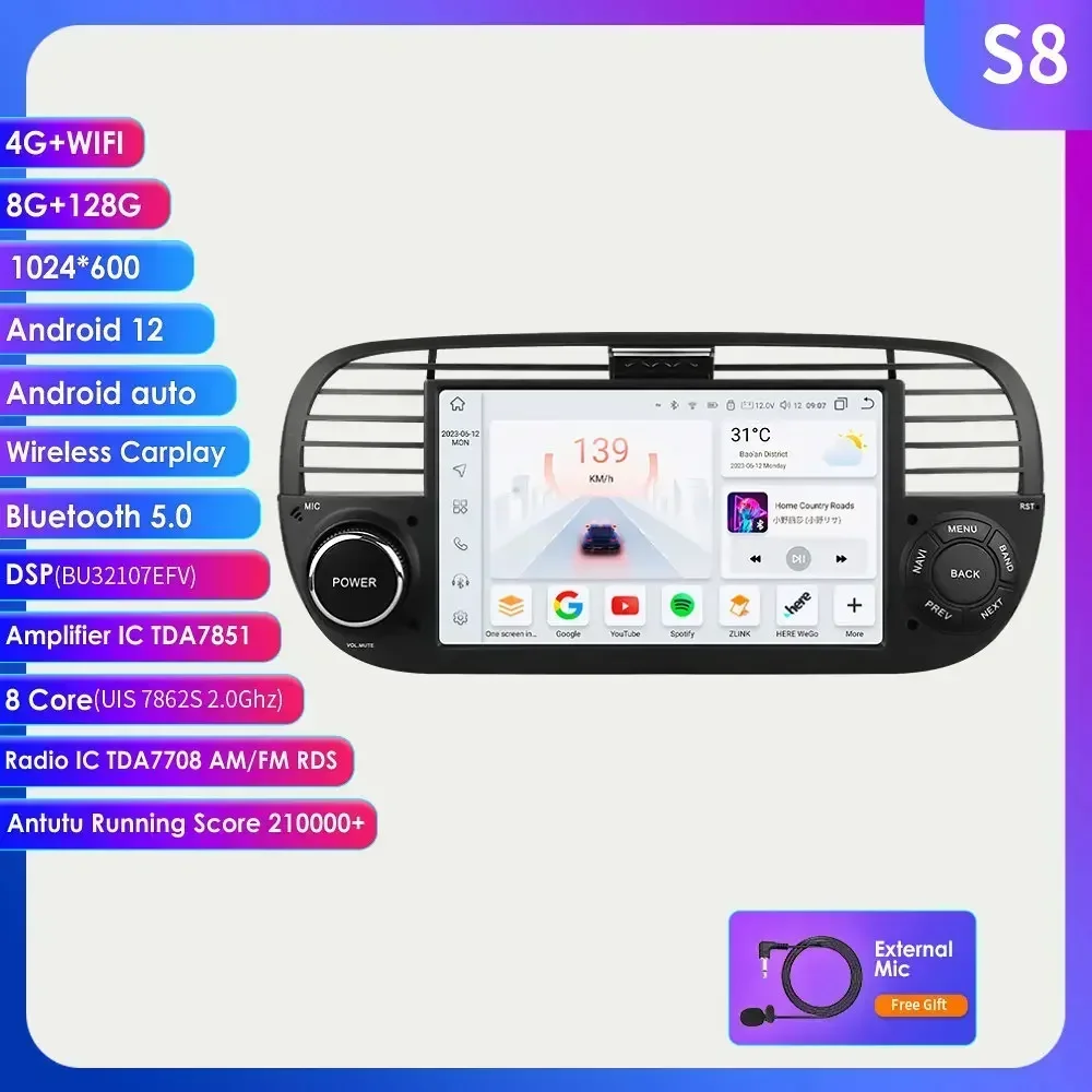 7862 1 Din Android Autoradio Speler voor FIAT 500 2007-2015 Auto Multimedia Stereo Carplay GPS Video Audio 7 inch Auto Autoradio