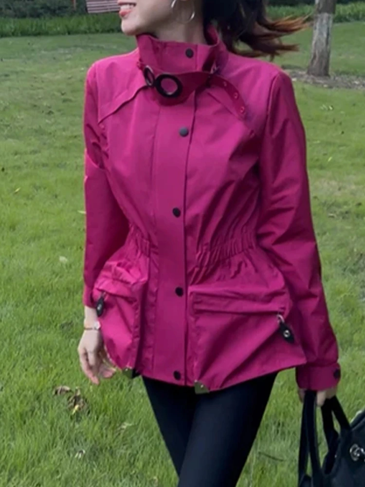 

Женская ветрозащитная повседневная куртка с длинными рукавами и воротником-стойкой, свободного кроя, для весны и осени, дышащая верхняя одежда