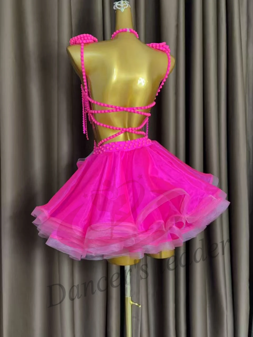 Latin Dance Adult Children's Dress AB Diamond High-End Custom Rose Red Mesh Skirt Precisely Tango Women's Clothing view 4