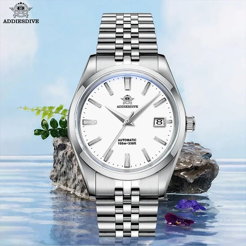 ADDIESDIVE 39mm AD2029 Men Watch Luxury 316L Stainless Steel NH35 Mechanical Movement 100m Waterproof Calendar Casual Wristwatch