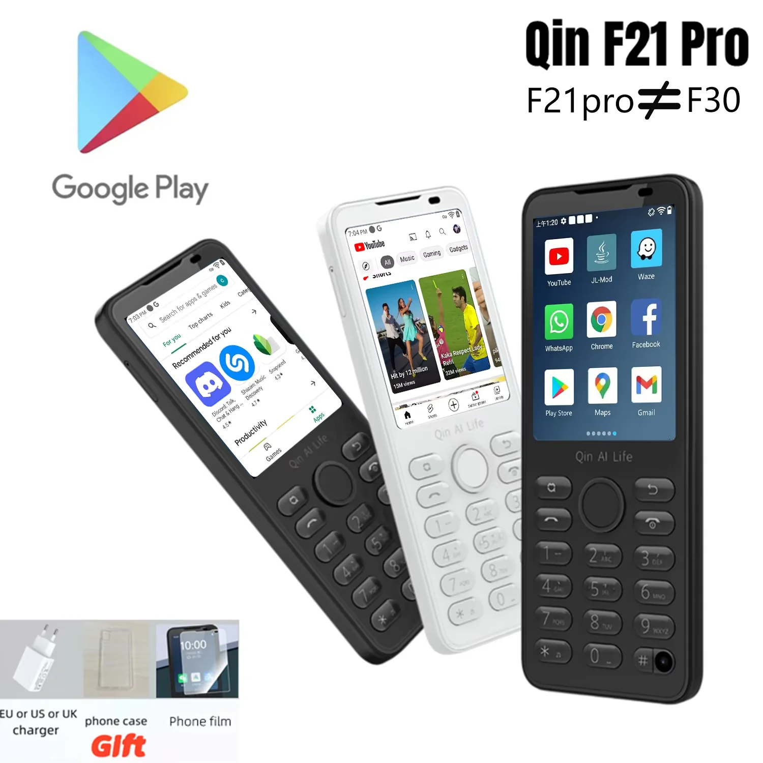 【箱・説明書無し】Qin F21 Pro（ホワイト）Google対応 Amazon | 新しいQin F21 Pro スマート タッチ スクリーン電話 WiFi 4GB