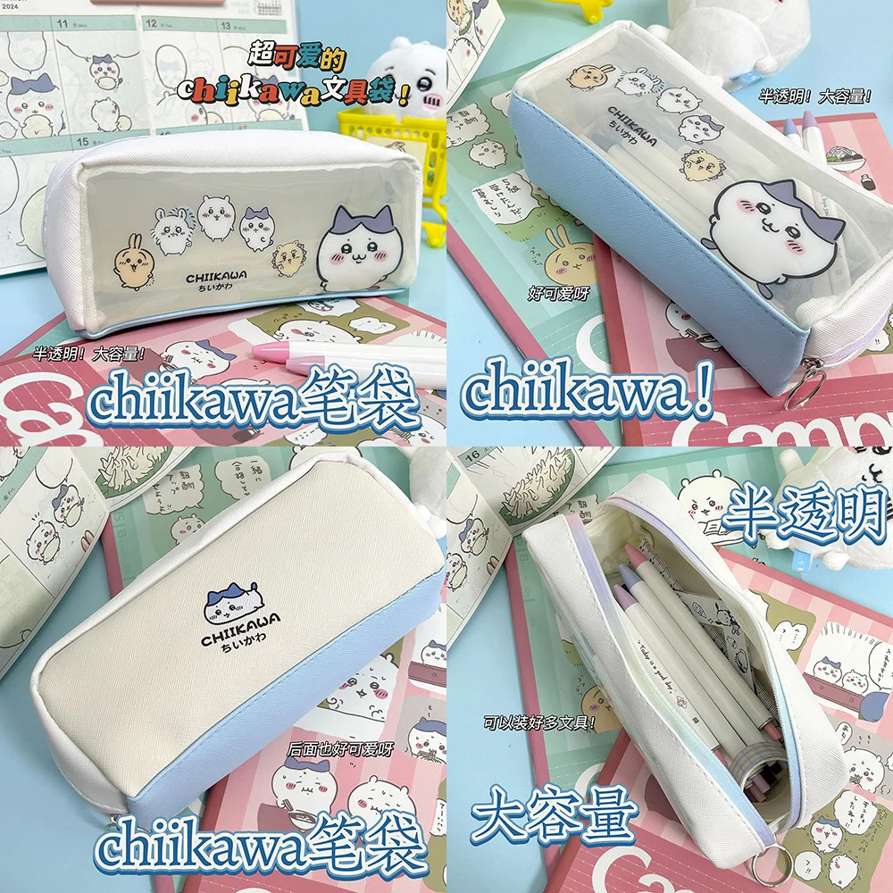 Anime Hachiwares Usagis Cartoon Stationery Bag Large Capacity Transparent Pencil Case Kawaii Chiikawas Girl Pencil Storage Box