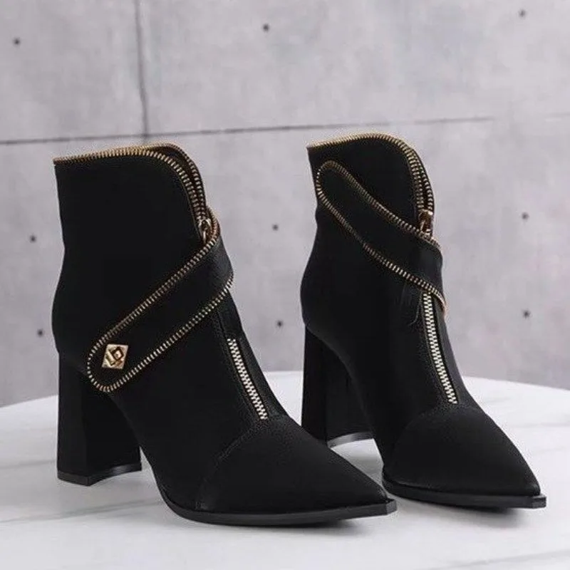 

Модные женские ботинки с острым носком, осень-зима 2022, новый стиль, женские короткие ботинки на молнии спереди с металлической пряжкой и ремешком