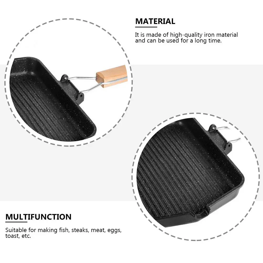 

1pc Smokeless Non-Stick Bbq Grill Pan Fish Steak Frying Cookware Black Foldable Handle Easy Storage Iron Material Long-Lasting