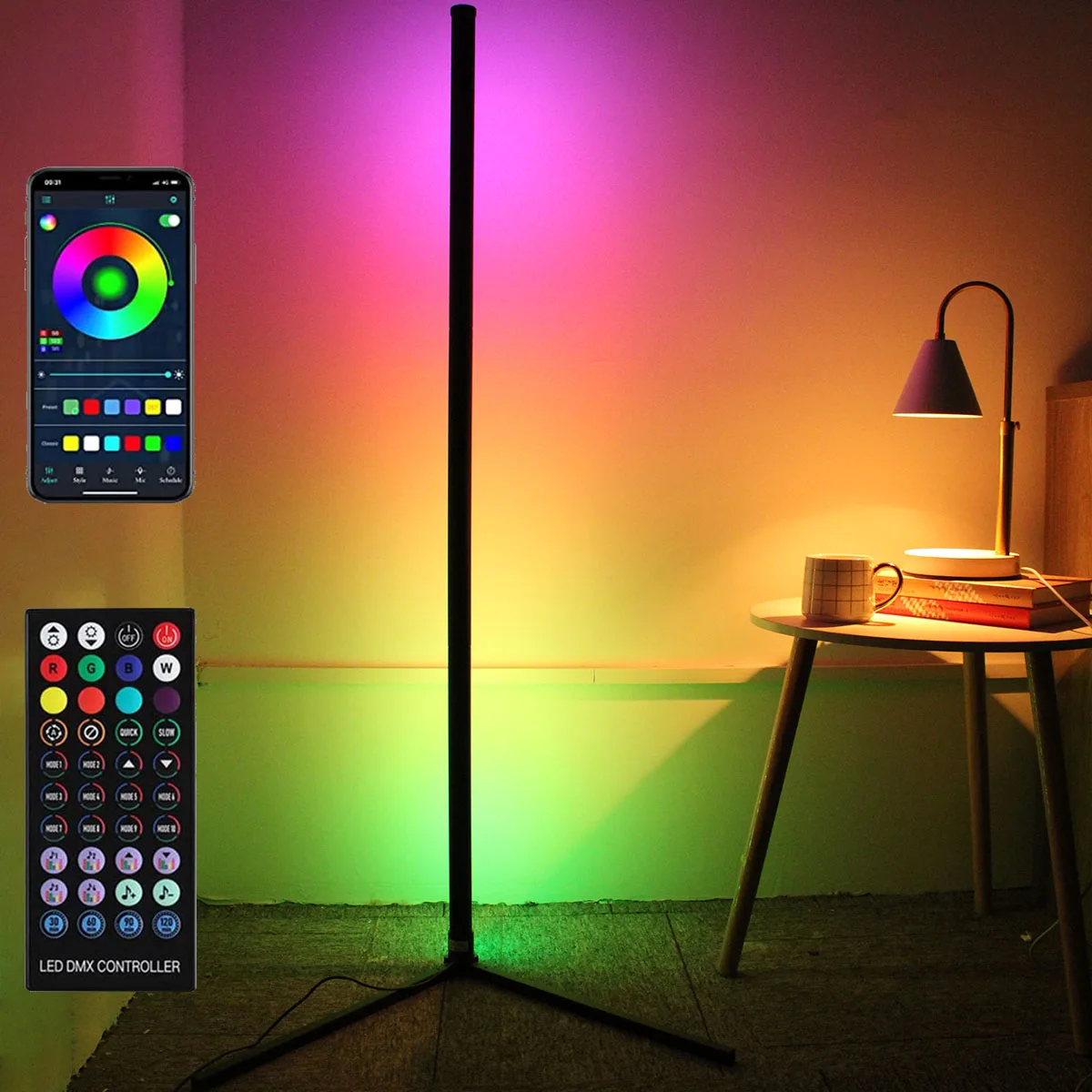 120cm/160cm inteligentny ściemniany pasek stojąca lampa LED narożnik RGB podłoga lampa do sypialni do gier salon dekoracja w stylu skandynawskim