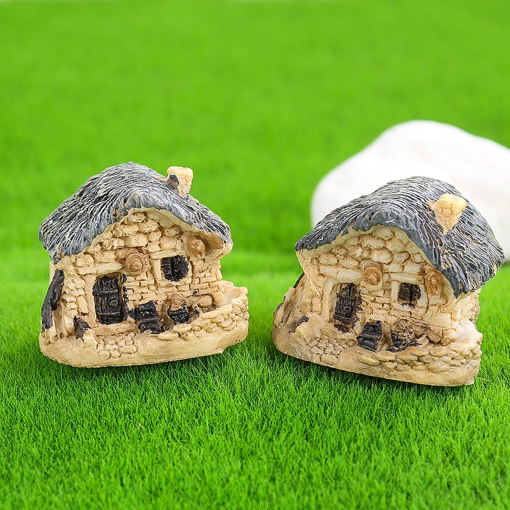 Retro Lovely Stone House Villa Thatched Huts Mini Resin Ornament Zakka Crafts Microlandscape Figurines Tea Pet Paperweight Decor