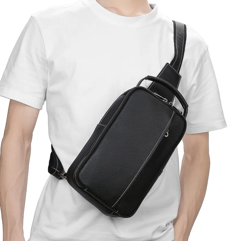 

New Men's Genuine Leather Chest Bag High-end Cross-body First-layer Cowhide Shoulder Bag Casual and Versatile Bags