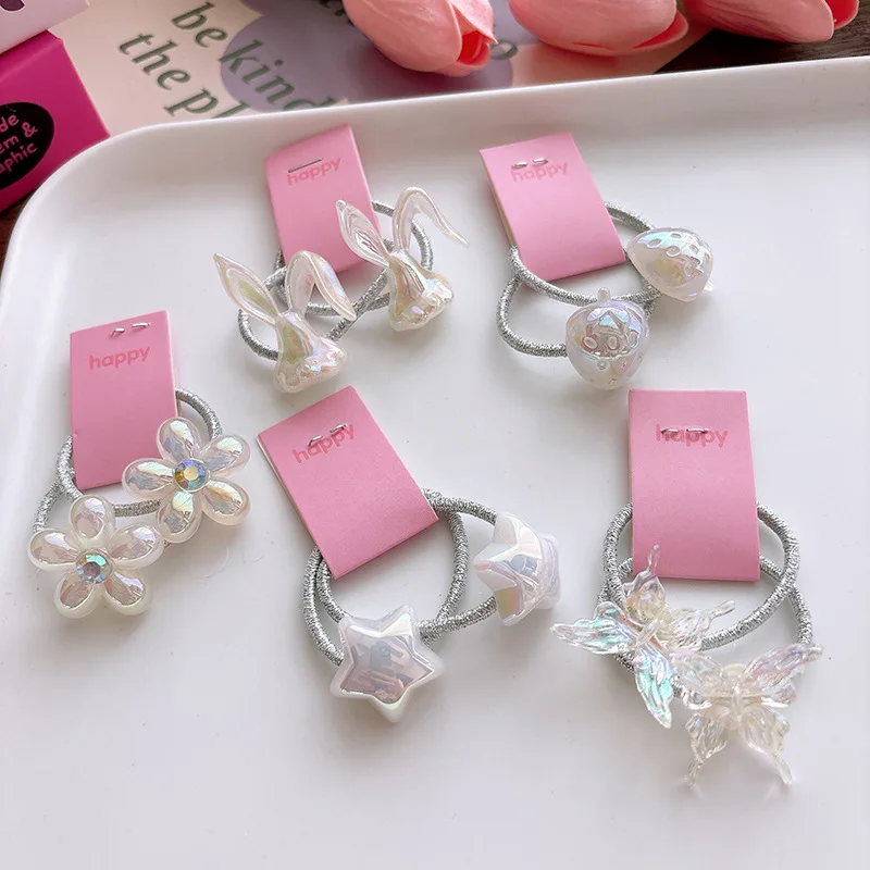 

2pcs New Korean The Star Children's Hair Rope Electroplated Flower Girl Rubber Band Hair Band Girl Sweet Hair Accessories