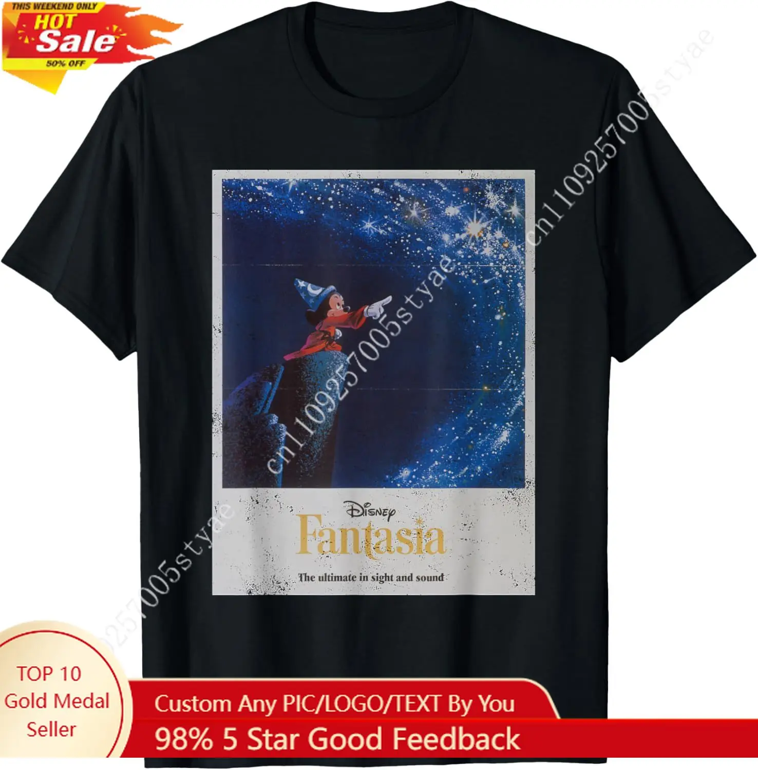 

Disney Mickey Mouse Fantasia Retro Poster T-Shirt Small