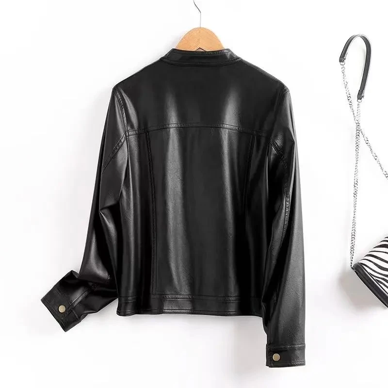 高品質レザージャケット レディース ショート丈 春秋 2025 新作 レザーコート ママファッション アウター ラウンドネック レディース オーバーウェア トップス