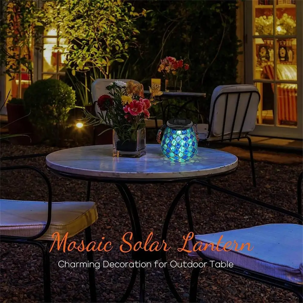 Linterna Solar de mosaico para exteriores, luces solares colgantes, lámpara de mesa impermeable, luz nocturna de mosaico para jardín, Patio, fiesta