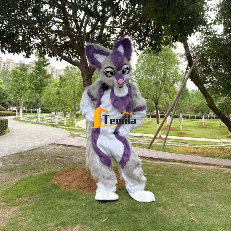التميمة الدعائم الطرف فرو طويل فروي أجش الكلب الأرجواني الثعلب Fursuit الذئب التميمة الكبار الإعلان الحدث تأثيري حلي