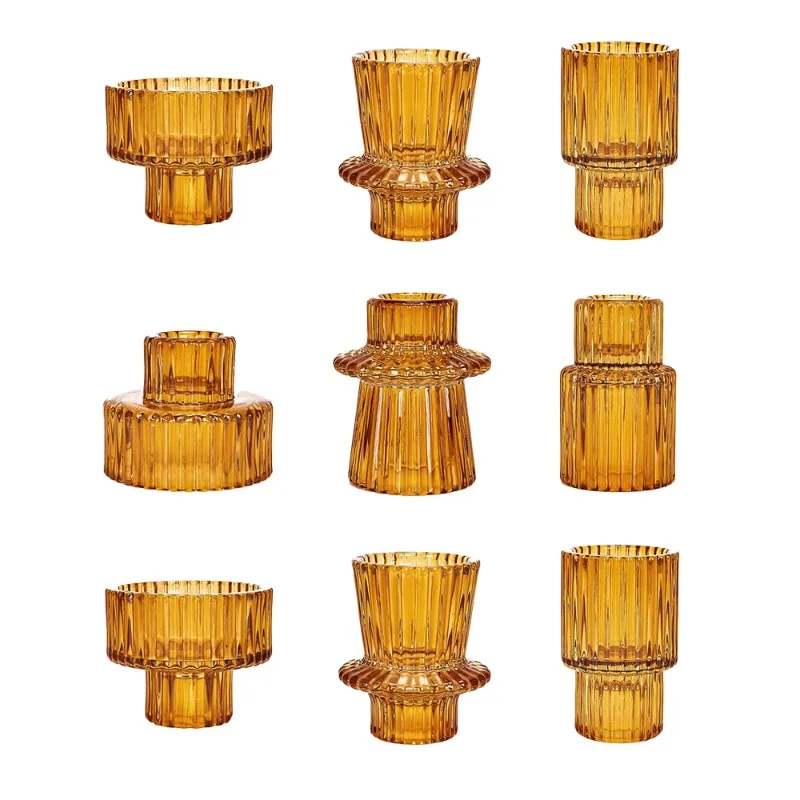 Vintage Ribbed Glass Black Candlestick Holders, Pillar Candle, Tealight & Votive Candle Holders,Dining Table Decor, Shelf Decor