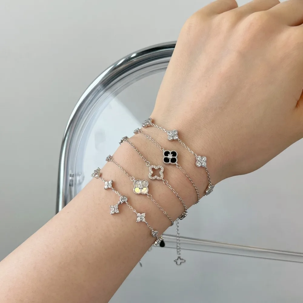 CCFJOYAS 925 Sterling Silver Silver color Plum Bossom Bracelet for Women Korean Style Exquisite Zircon Flower Bracelet